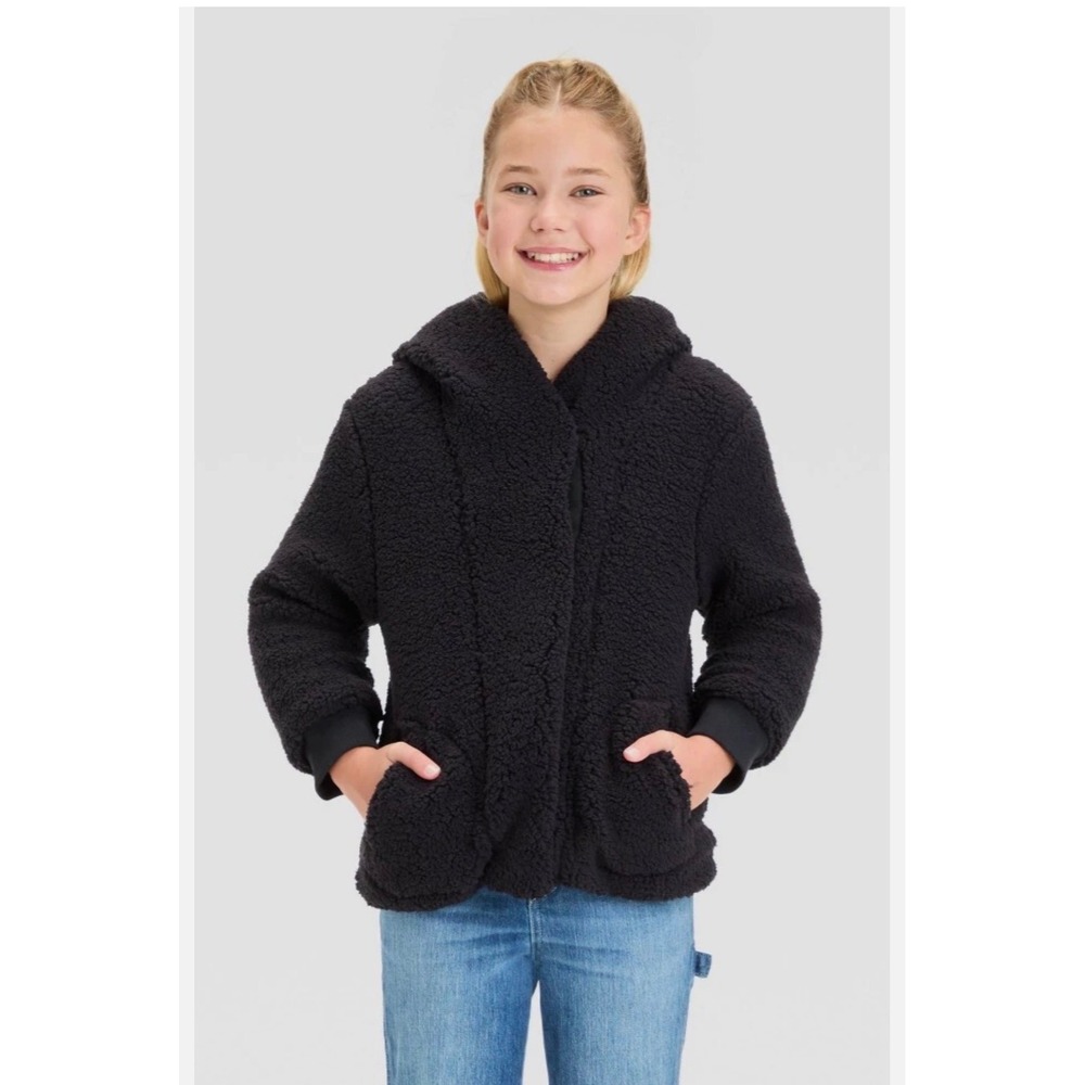 Cat & Jack Kids Black Sherpa Teddy Hooded Jacket Faux Fur Coat XS 4-5 NWT